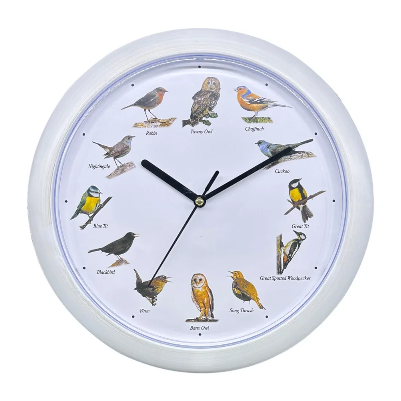 Herzberg HG-03725 : horloge à chants d'oiseaux européens - blanc
