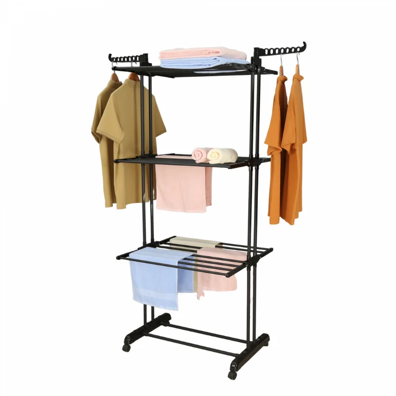 Herzberg HG-8034BB: Moving Clothes Rack - Black