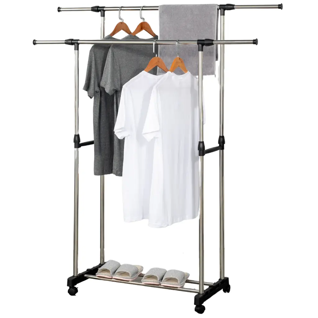 Herzberg HG-03251 : portant à vêtements roulant double et réglable