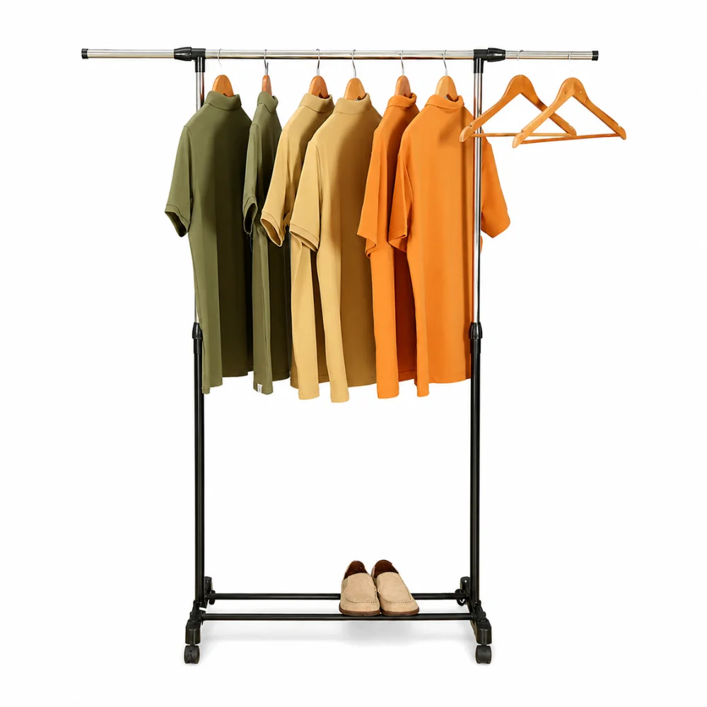 Herzberg HG-03268: Adjustable Single Rod Rolling Clothing Garment Rack