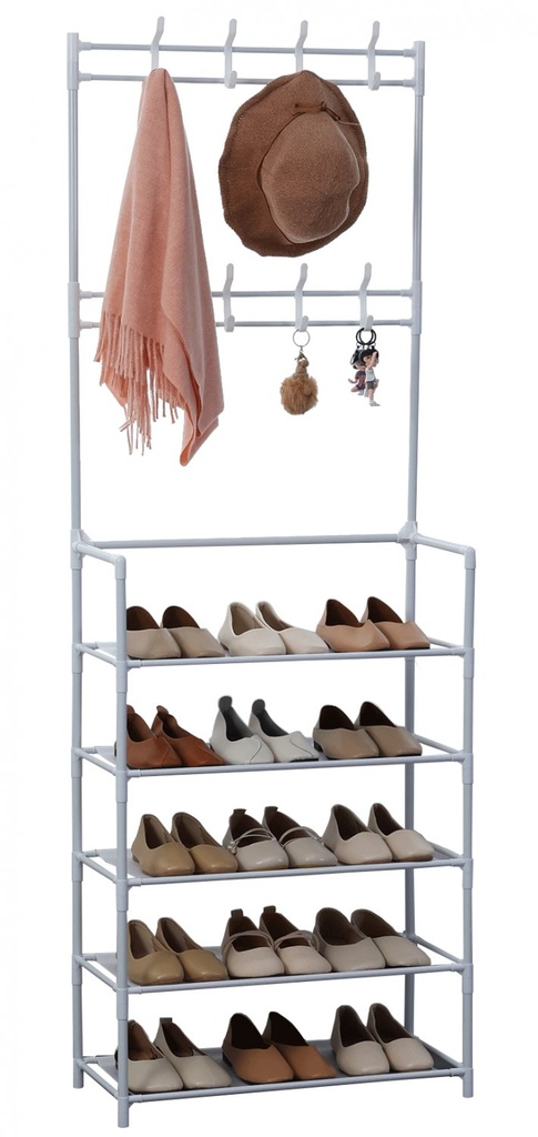 Vestiaire d'entrée Herzberg avec porte-manteau et meuble à chaussures à 5 étagères - 60 x 173 cm