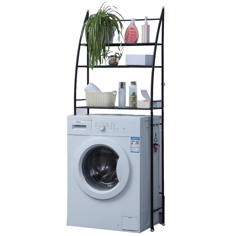 Herzberg HG-03305 : étagère de rangement noire à 3 niveaux pour lave-linge et salle de bains