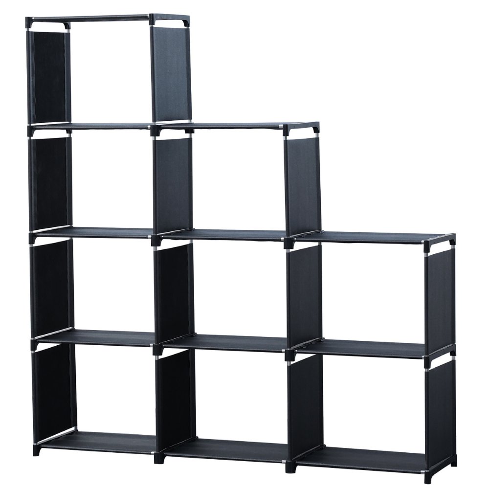 Herzberg HG-03350 : étagère escalier et meuble de rangement à 9 niveaux (125 x 125 cm) - noir