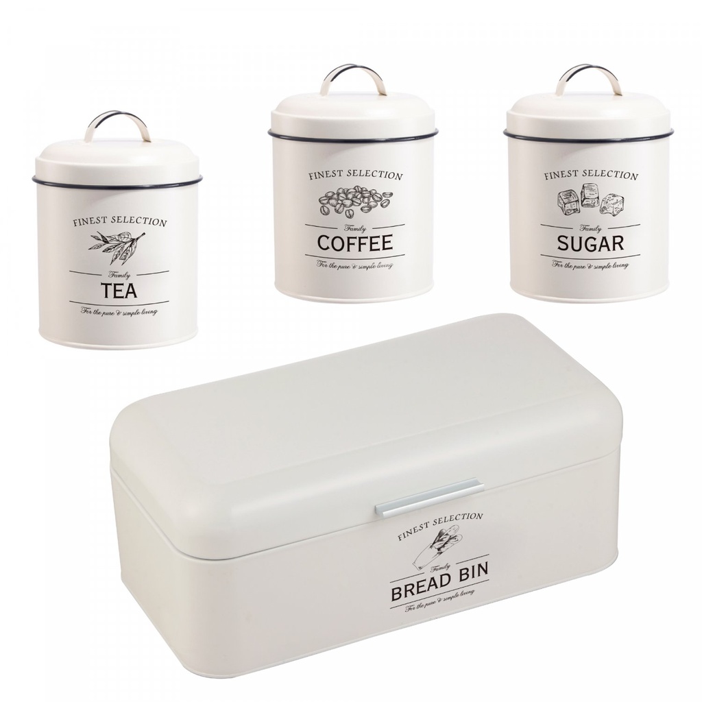 Herzberg HG-04418 : set vintage de 4 pièces avec boîte à pain et boîtes de conservation - crème mate