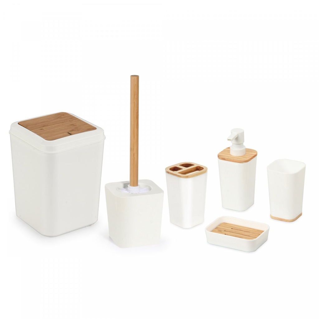 Herzberg HG-04463 : set de salle de bain 6 pièces, crème mate et bambou