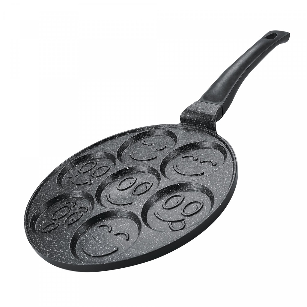 Herzberg HG-CP267SML: 26-cm-Pfannkuchen- und Crêpe-Pfanne mit Marmorbeschichtung – 7 Smiley-Mulden
