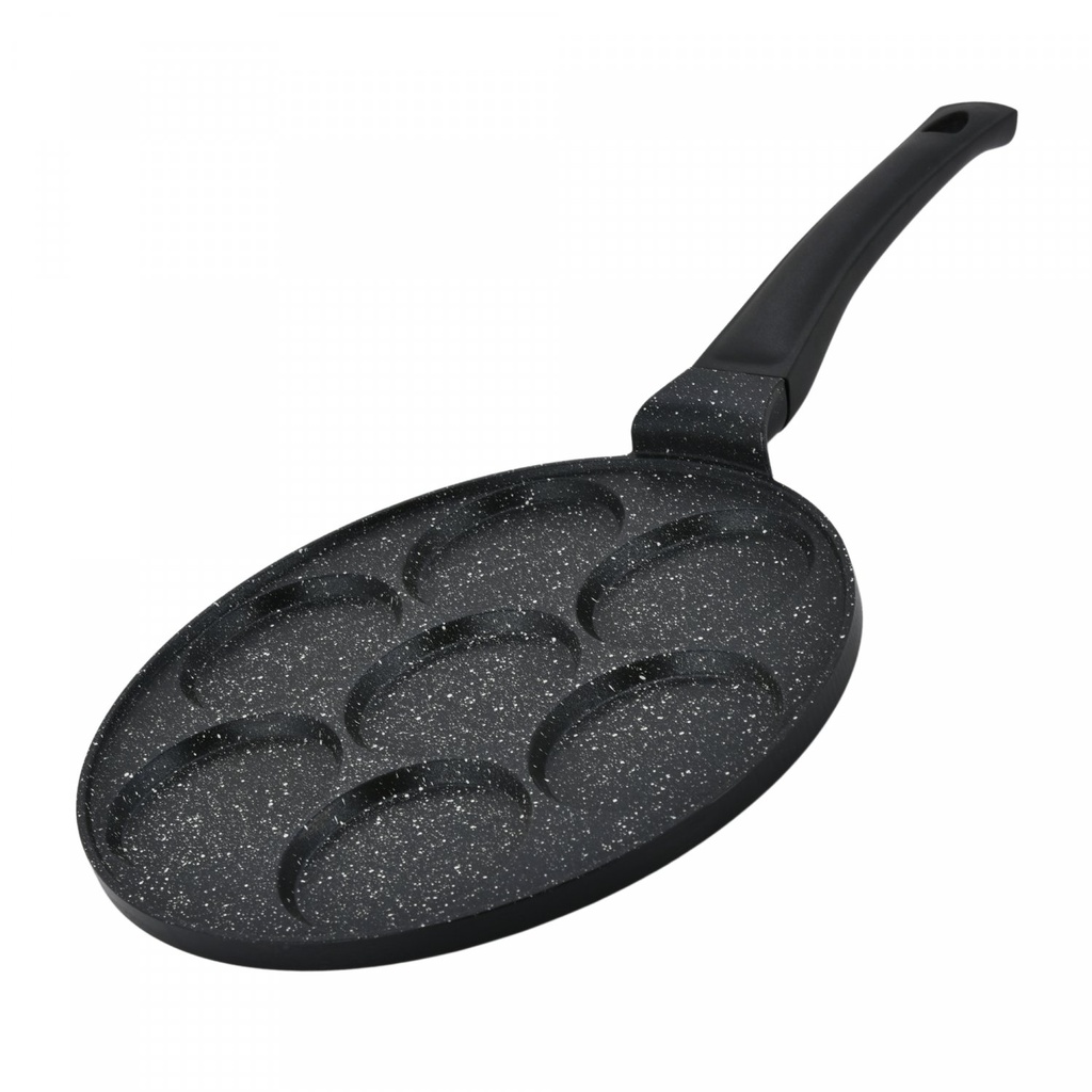 Herzberg HG-CP267HO: 26-cm-Pfannkuchen- und Crêpe-Pfanne mit Marmor­beschichtung und 7 glatten Mulden