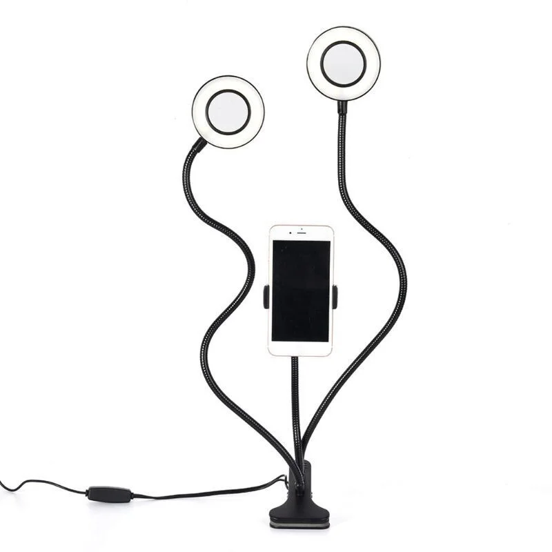 Grundig ED-95927 : éclairage annulaire double 2-en-1 avec support de téléphone à pince