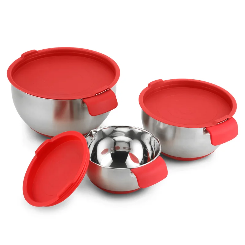 Herzberg HG-04036: 3 Pieces Mixing Bowl with Grater Lid Set