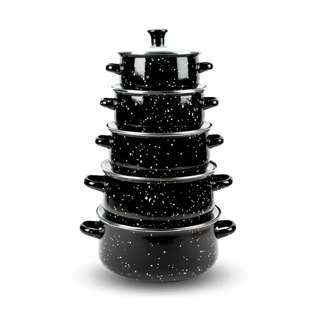 Herzberg HG-04128: 10-teiliges emailliertes Kochgeschirr- und Kasserollen-Set mit Glasdeckel