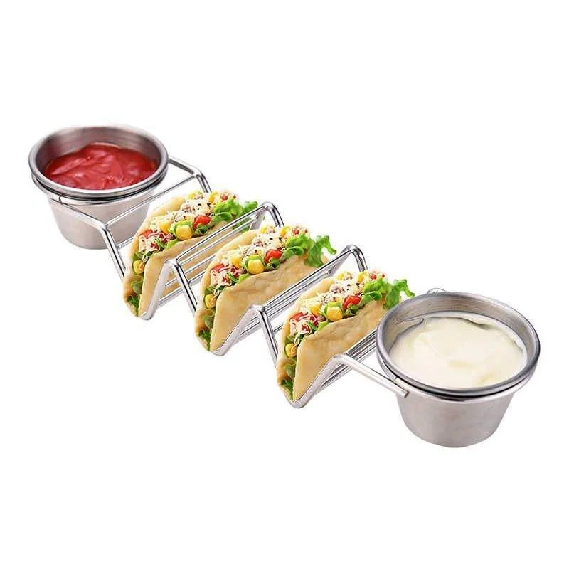Herzberg HG-04043: Taco-Halter aus Edelstahl mit 2 Bechern
