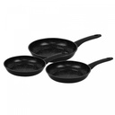 [HG-04746BLK] Herzberg HG-04746BLK: 3 Pieces Marble Coated Forged Frying Pan Set - Black