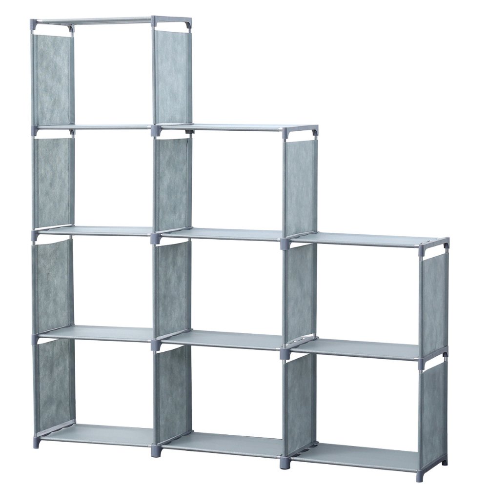 Herzberg HG-03633: 9-stufiges Treppenregal und Buecherregal (125x125cm) - Grau