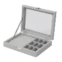 Herzberg HG-05361: organizador de joyas de terciopelo con tapa de cristal, 9 compartimentos + 7 ranuras para anillos