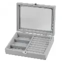 Herzberg HG-05330: Velvet Jewelry Organizer with Glass Lid, 3 Grids + 7 Ring Slots