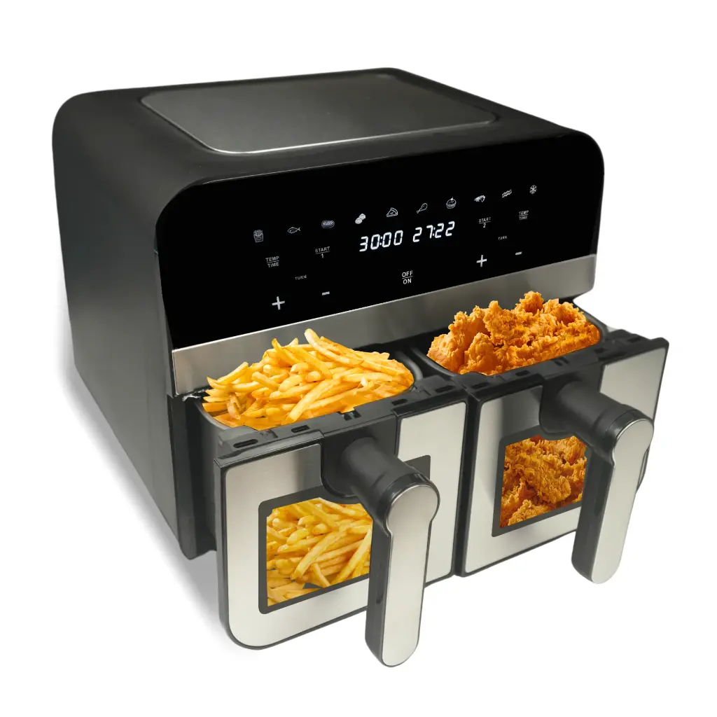 Comfy Nest CN-AFD45WS: 2400W Double S/S Basket Digital Airfryer with Window - 9L