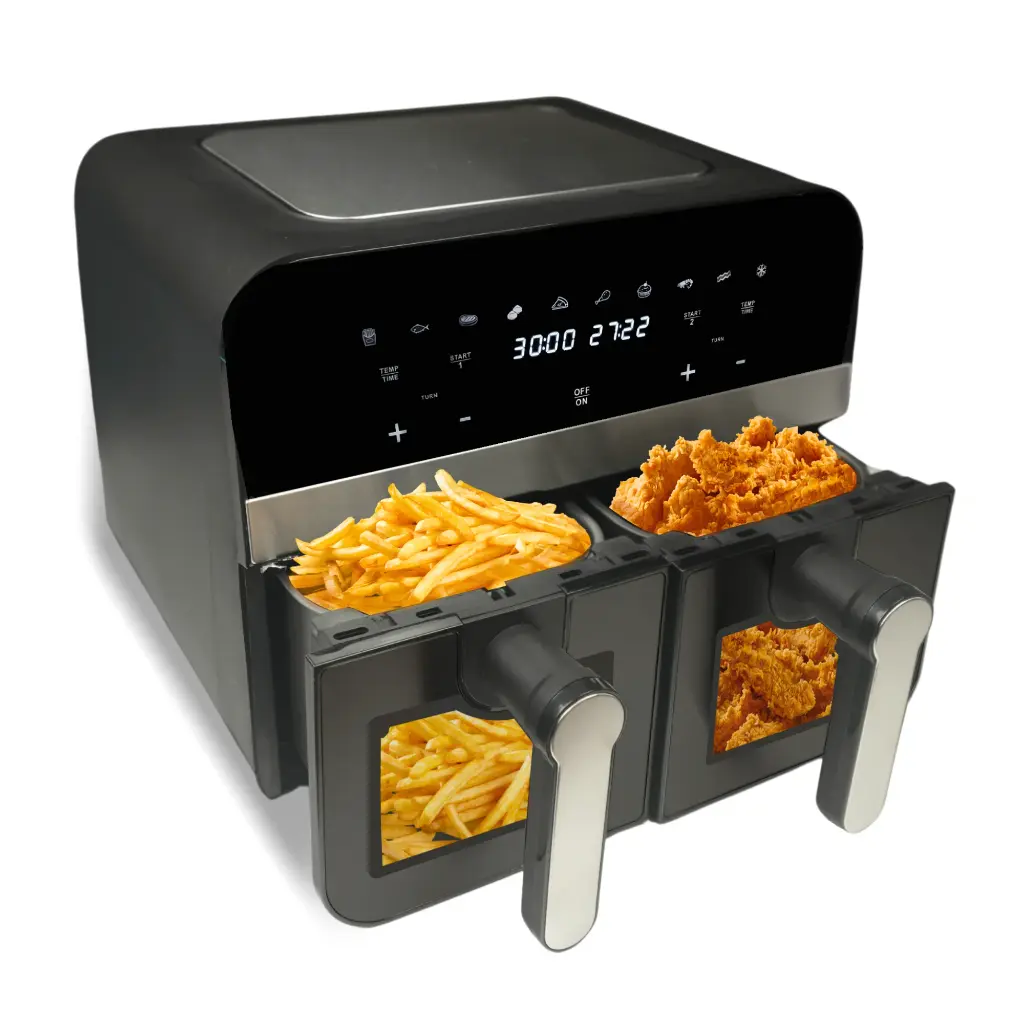Comfy Nest CN-AFD45WB : friteuse à air numérique noire, double panier, 2400 W, avec fenêtre - 9 L