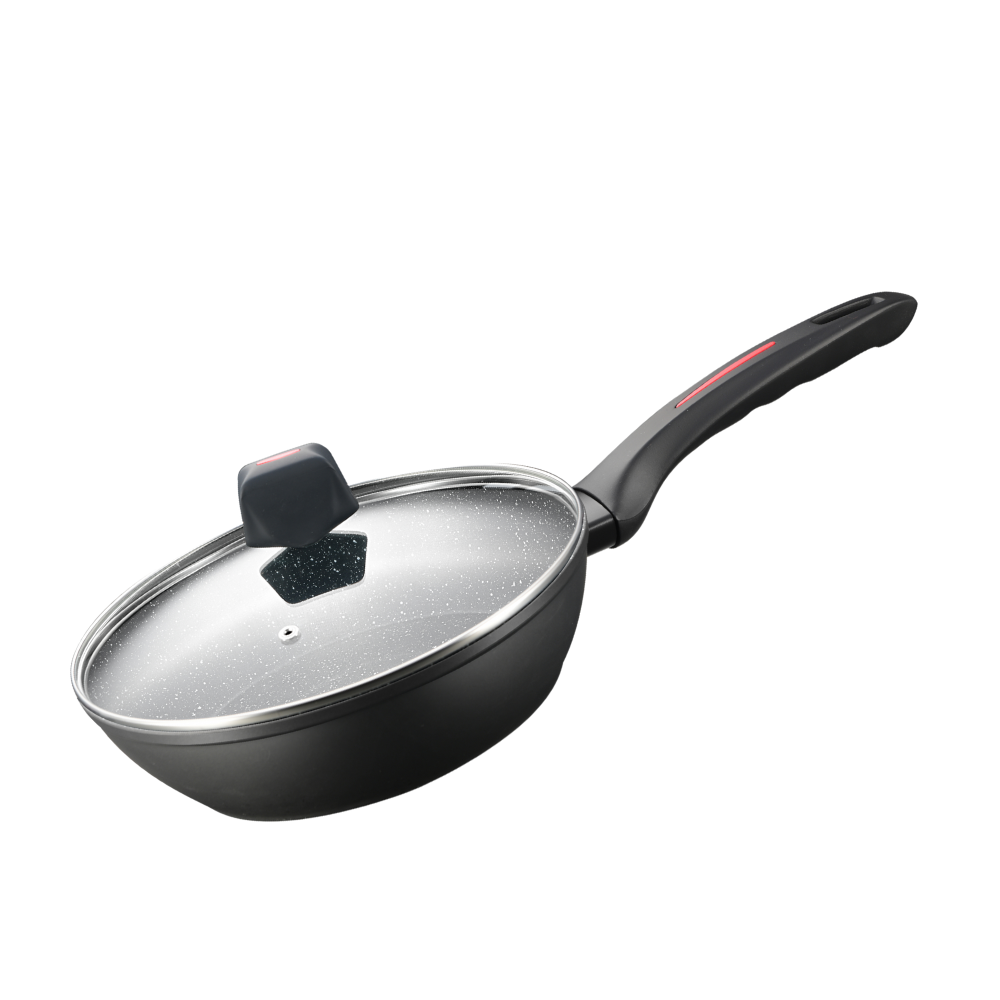 Royalty Line RL-FDN24 : poêle à frire profonde 24 cm avec revêtement aspect marbre et couvercle - 2,2 L