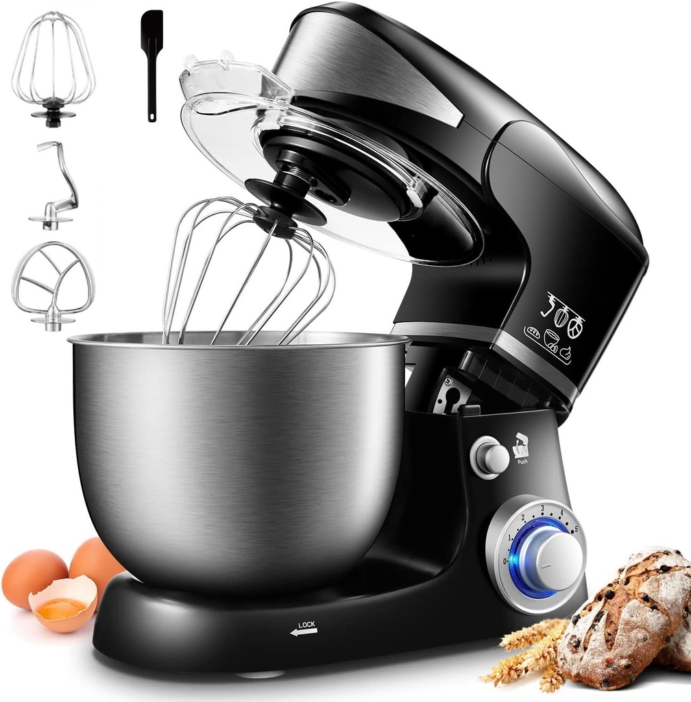 Royalty Line RL-PKM1600 : robot pâtissier 1 600 W, 6 vitesses, cuve inox de 6 l - noir