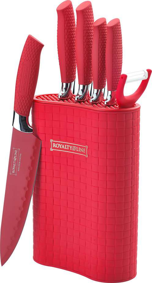 Royalty Line RL-6MSTR : set de 7 couteaux antiadhésifs avec bloc - rouge