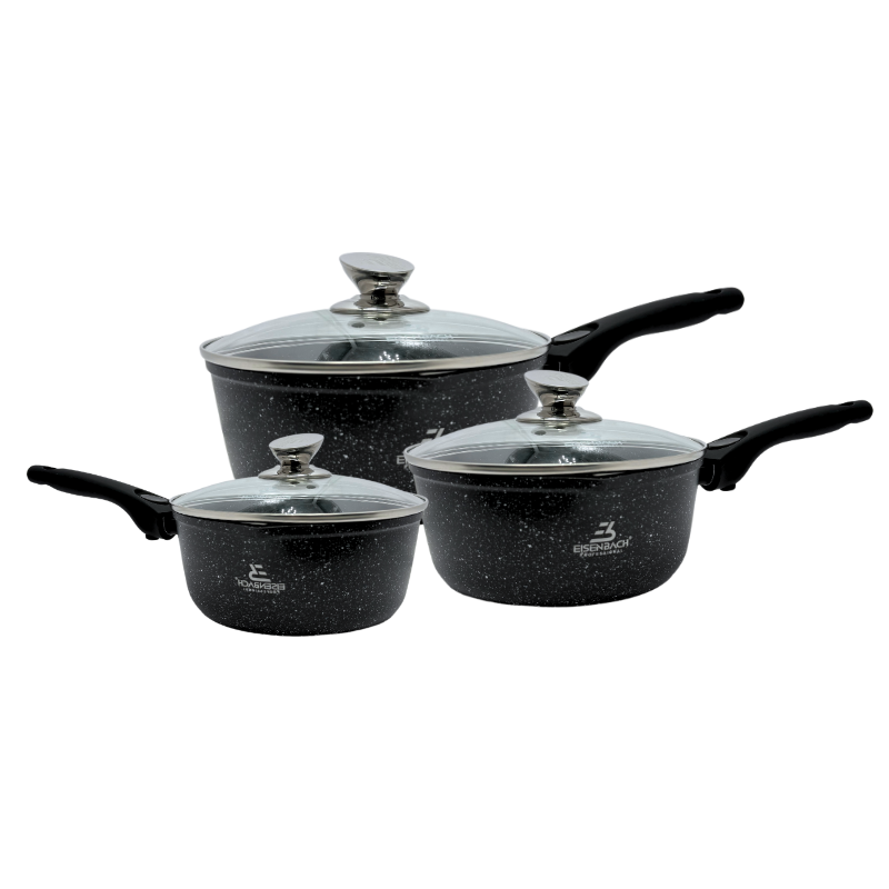 Eisenbach EB-MSP02 : set de casseroles en aluminium avec revêtement marbre Greblon - 16 cm, 18 cm, 20 cm