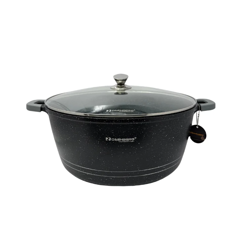 Rosenberg RB-36M2: Marble Coated Stew Pot with Glass Lid - 36cm