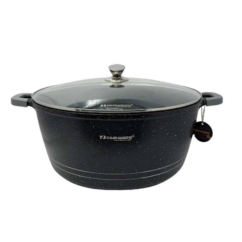 Rosenberg RB-40M2: Marble Coated Stew Pot with Glass Lid - 40cm