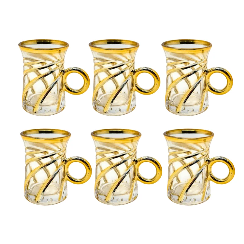 Eisenbach EB-6DTC250: 6 Demitasse Espresso Coffee Gold Accent Glass Cup