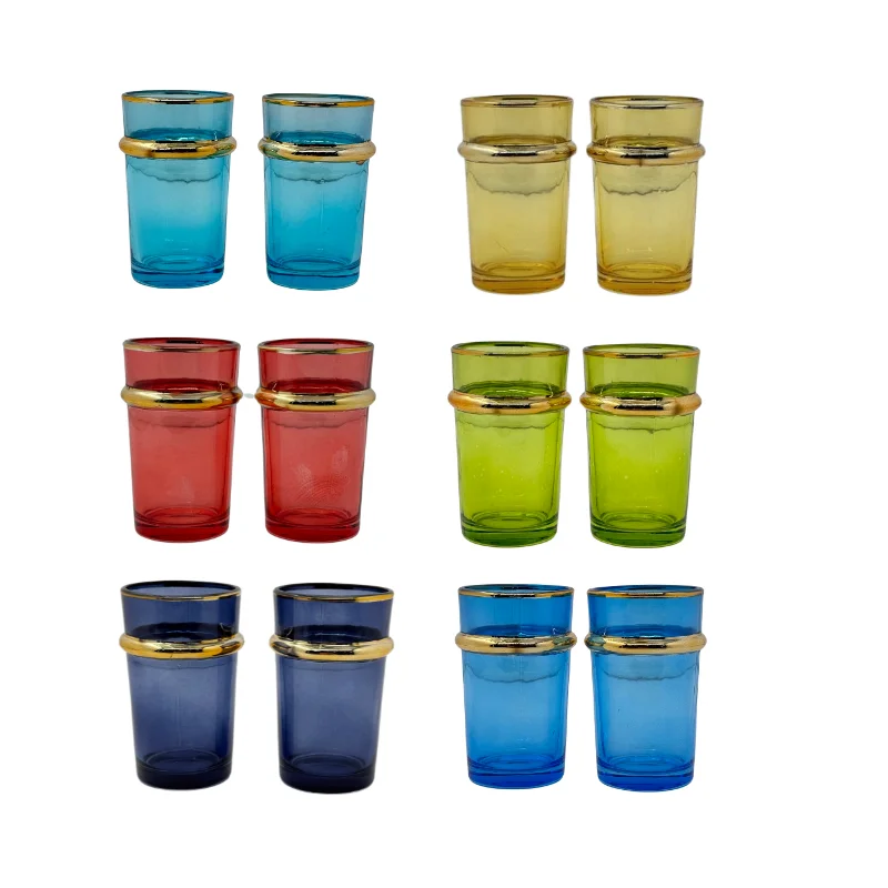 Eisenbach EB-GLS12C: 12 Pieces Colored Tea Glasses with Gold Accent