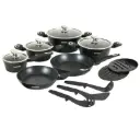 Herzberg HG-METBK15 : batterie de cuisine noire effet marbre, 15 pièces