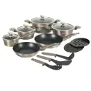 Herzberg HG-METCR15: 15 Pieces Marble Coated Cookware Set - Carbon