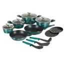 Herzberg HG-METBL15: 15 Pieces Marble Coated Cookware Set - Blue