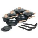 Herzberg HG-WDMRB15 : batterie de cuisine 15 pièces avec revêtement effet granit - noir