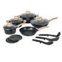 Herzberg HG-WDMRB14: 14 Pieces Granite Coated with Wood Accent Handle - Black