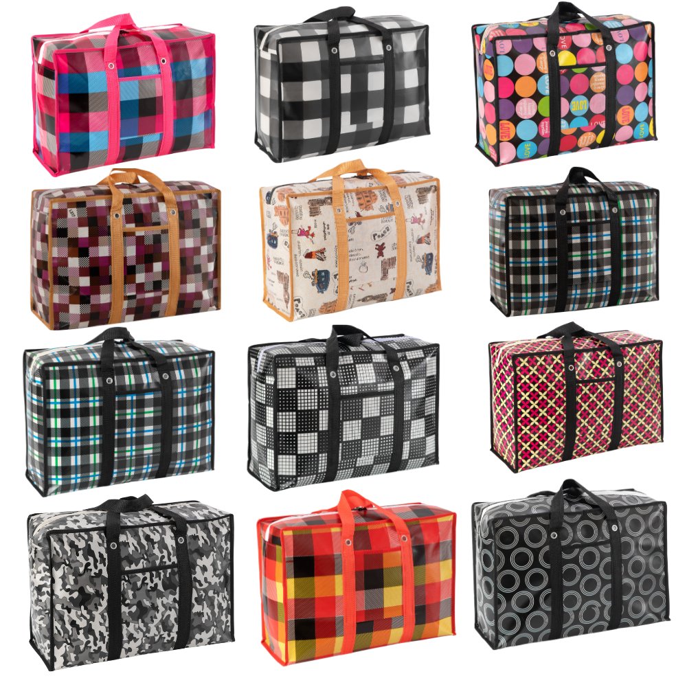 Comfy Nest CN-02546: 10-Piece Bundle of Assorted Non-Woven Grocery & Shopping Bags with Reinforced Handles, Zipper Closure & Pocket – 60cm x 45cm x 20cm