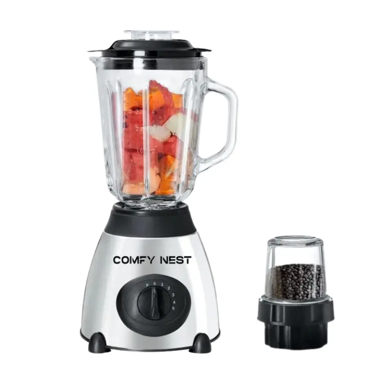 Comfy Nest CN-BLG15GRY: 800 W 2-in-1 glazen blender en molen met pulsfunctie - grijs