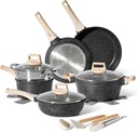 Just Perfecto JL-30 : set de batterie de cuisine en granit de 14 pièces avec panier vapeur - noir