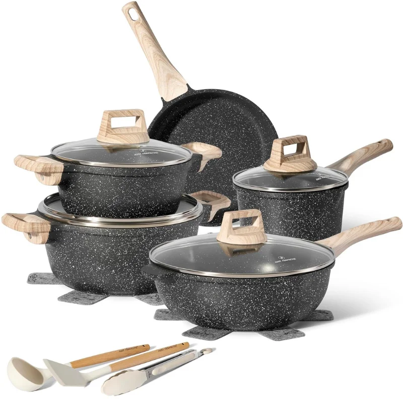 Just Perfecto JL-778: 14 Pieces Granite Cookware Set - Black