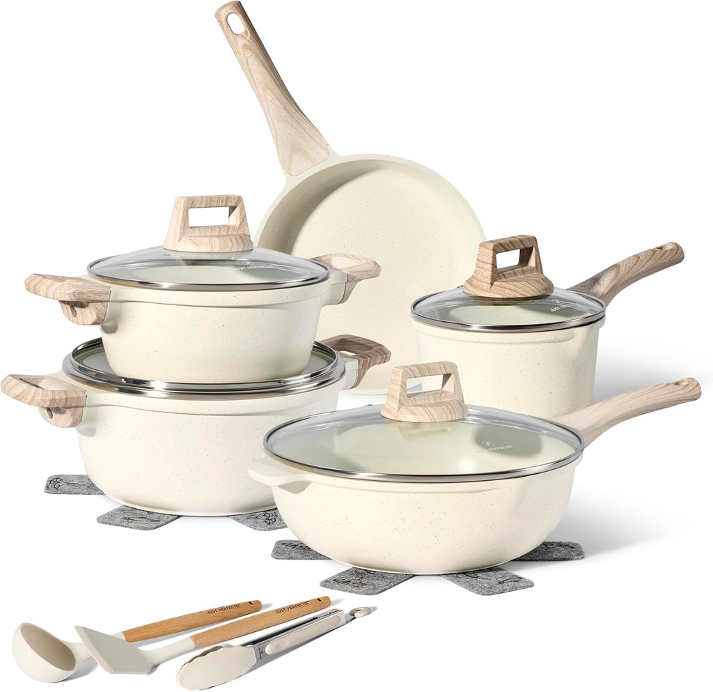 Just Perfecto JL-777: 14 Pieces Granite Cookware Set - Biege