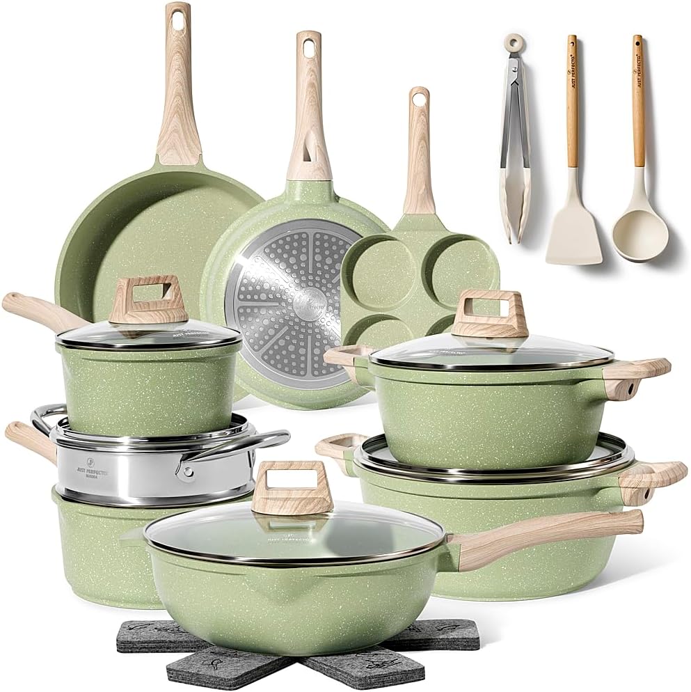 Just Perfecto JL-723: 21 Pieces Granite Cookware Set - Green