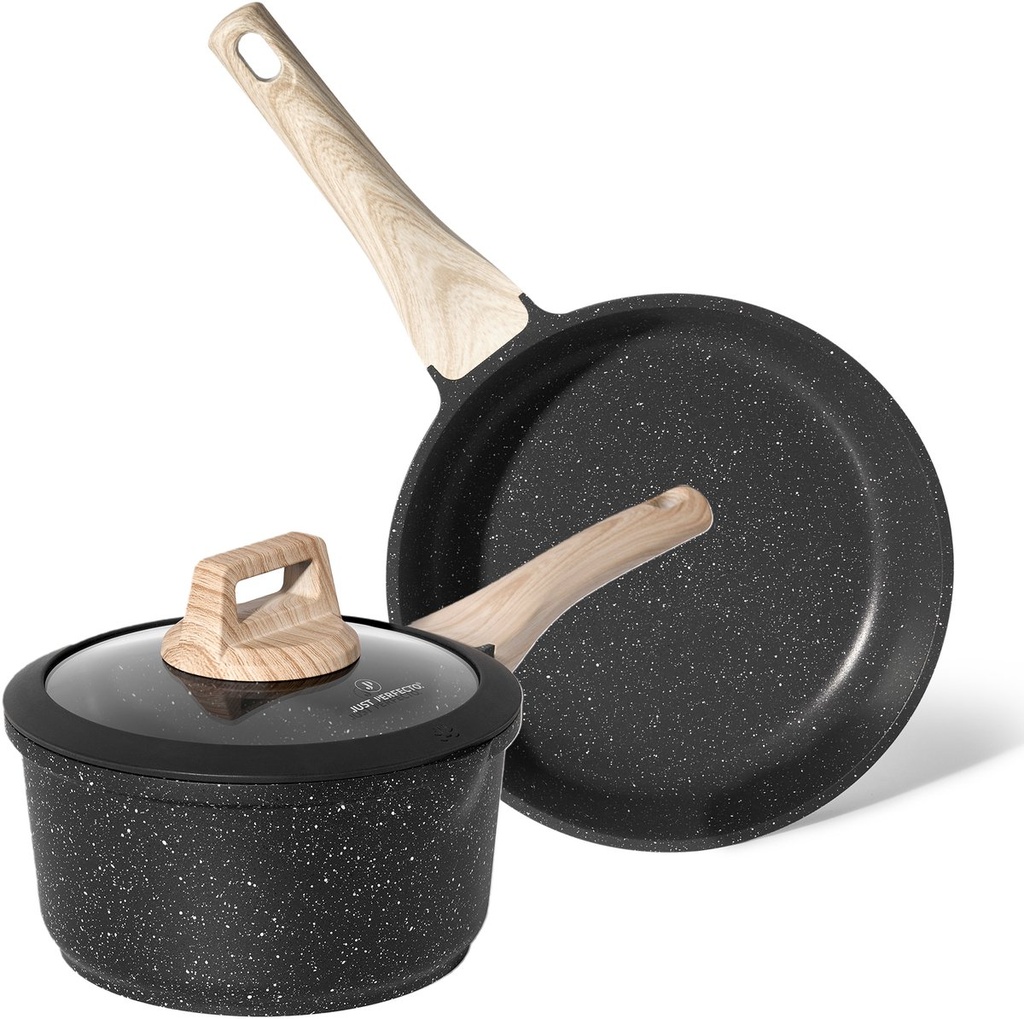 Just Perfecto JL-43: 3-Piece Granite Frying Pan & Saucepan Set (20/18cm) - Black