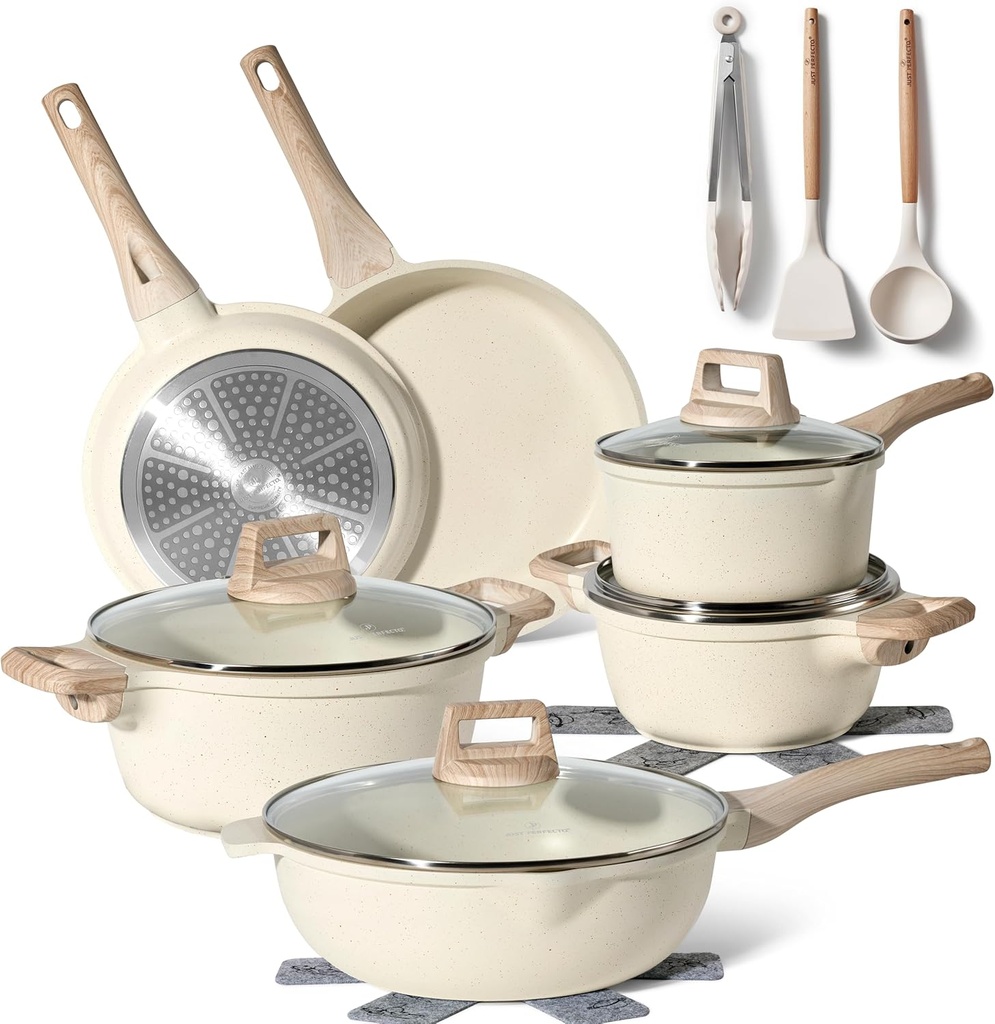 Just Perfecto JL-788: 15 Pieces Granite Cookware Set - Biege