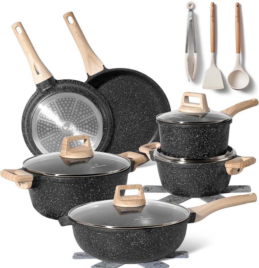 Just Perfecto JL-789: 15 Pieces Granite Cookware Set - Black