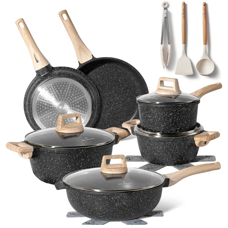 Just Perfecto JL-789: 15 Pieces Granite Cookware Set - Black