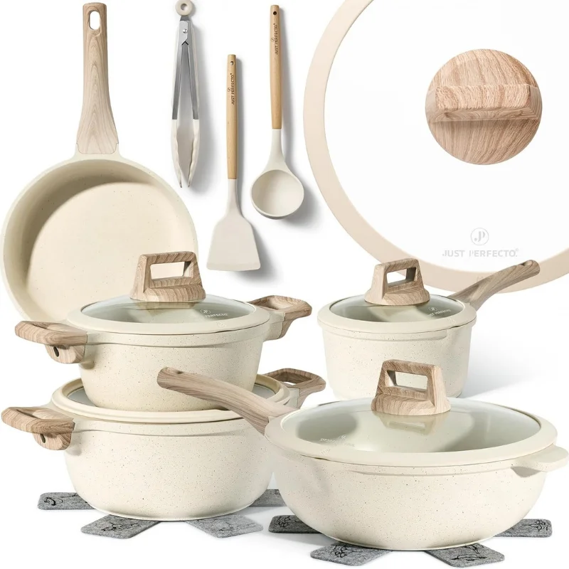 Just Perfecto JL-888: 14 Pieces Granite Cookware Set - Biege
