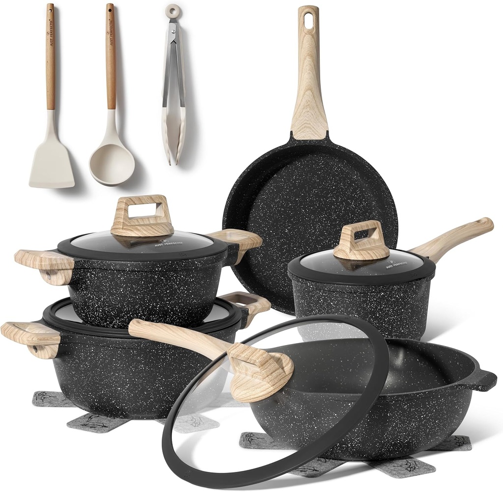 Just Perfecto JL-889: 14 Pieces Granite Cookware Set - Black