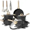 Just Perfecto JL-889: 14 Pieces Granite Cookware Set - Black