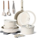 Just Perfecto JL-996: 18 Pieces Granite Cookware Set with Removable Handle - Biege