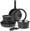 Just Perfecto JL-998: 11 Pieces Granite Cookware Set with Removable Handle - Black