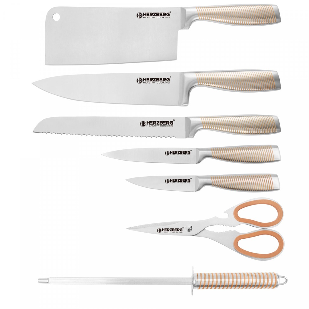 Herzberg HG-SKN8 : set de 8 pièces en acier inoxydable avec support en acrylique